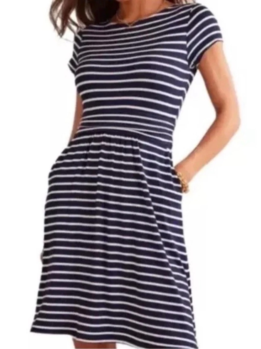 Boden Amelie Jersey Navy White Striped Dress Size 12 Petite